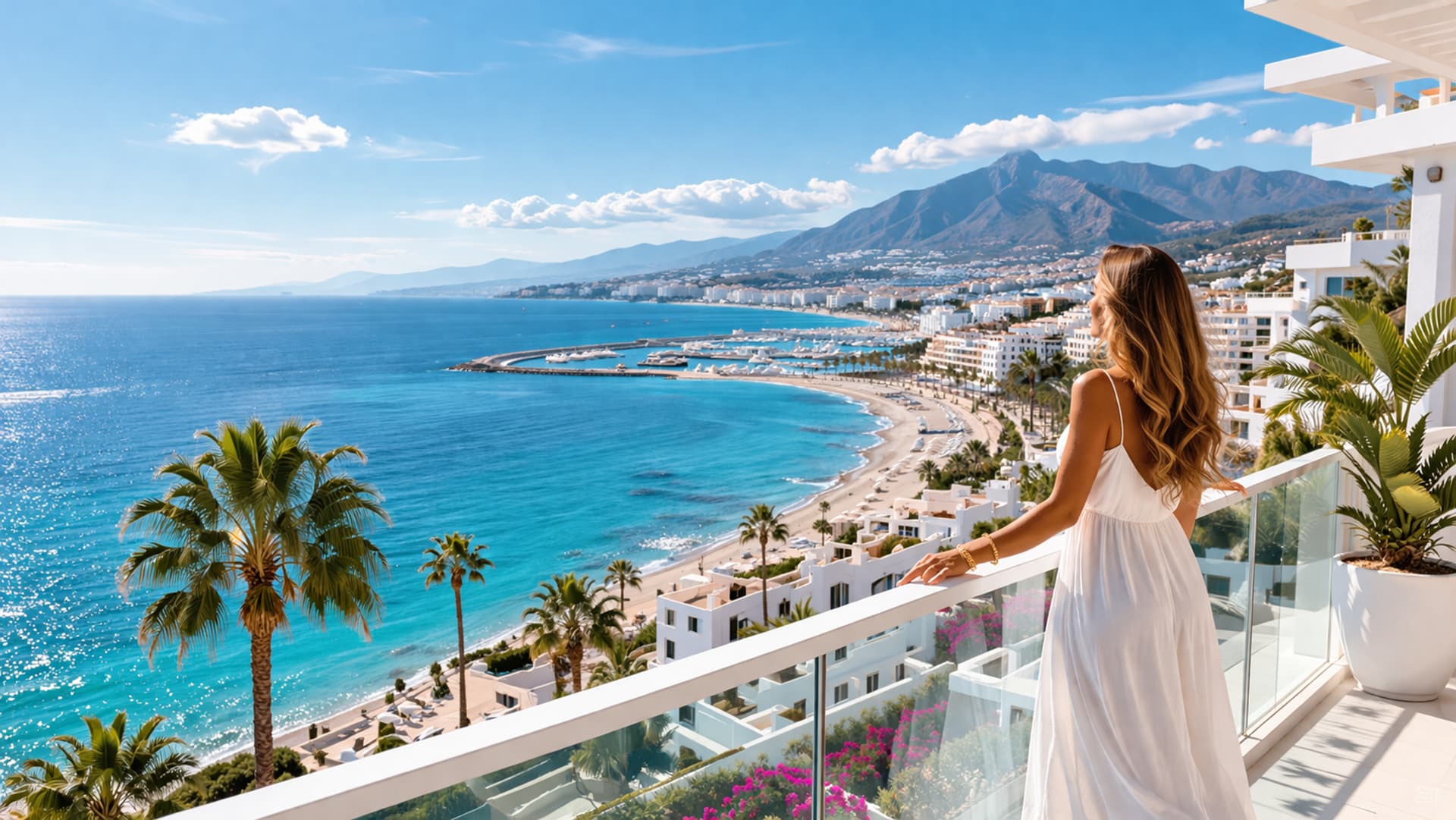 Hero-Aufnahme mit Meerblick, Infinity Pool und Costa-del-Sol-Stimmung